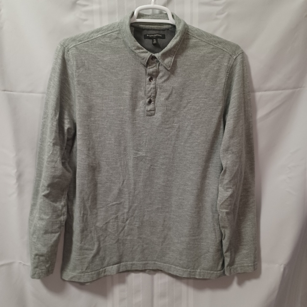 Banana Republic Polo Shirt Mens XL Gray Long Sleeve Jersey Cotton Casual Top